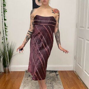 Nicole Miller Fitted Strapless Midi Dress Striped Sleeveless Size 10 Brown